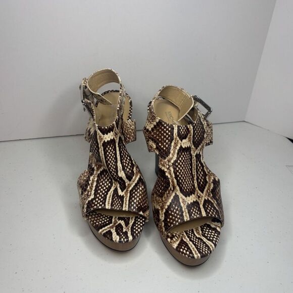 Michael Kors Snake Print Leather Wedge Heeled Sandals Designer Womens Like New - Picture 9 of 13
